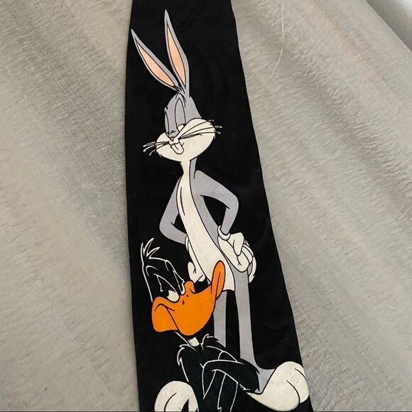 Vintage Looney Tunes 1997 Warner Bros. Silk Tie Bugs Bunny Daffy Duck Tasmanian - Picture 2 of 4